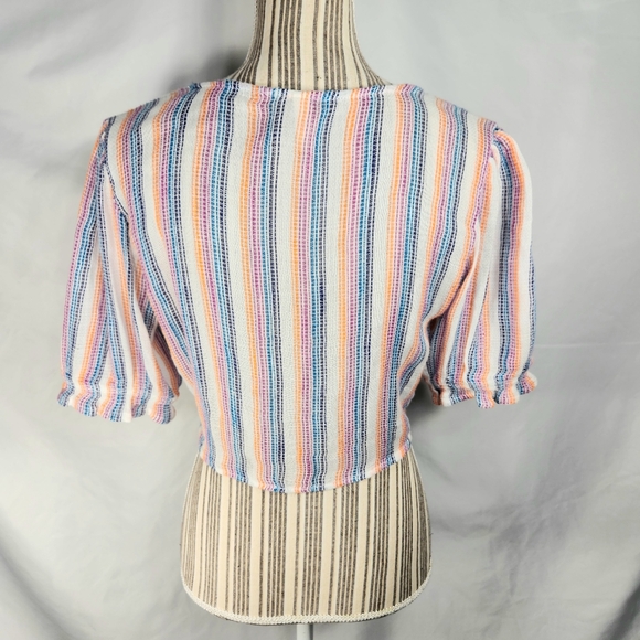 Elan Multicolored Vertical Striped Short Sleeve Tie Waist Shrug Size Medium - Picture 6 of 10